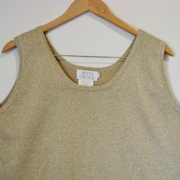 Vintage Gold Metallic Knit Sleeveless Tank Top Party Beta's Choice Size Large - Picture 2 of 12